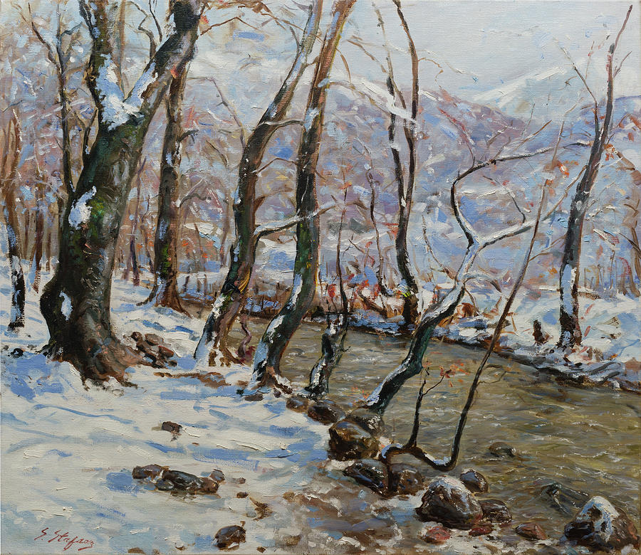 Beautiful Winter, Hotolisht River, Prrenjas, Albania Painting by Sefedin Stafa