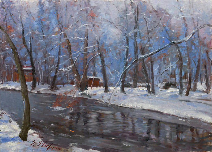 Beautiful Winter, Volorek River, Albania Painting by Sefedin Stafa