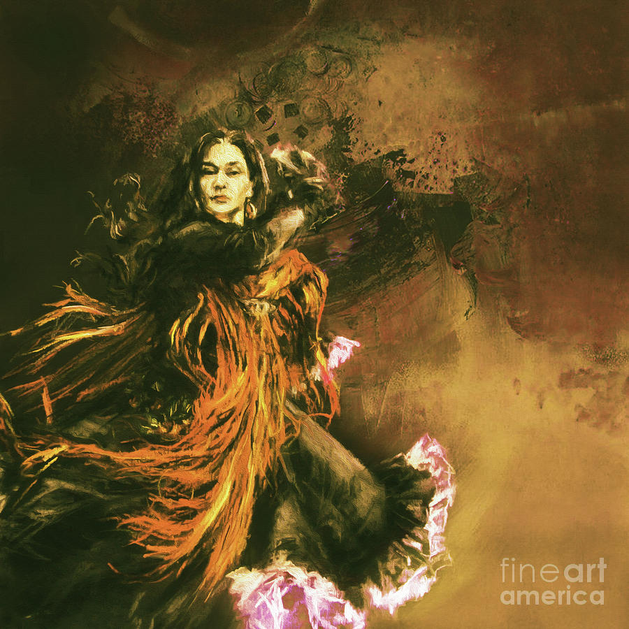 Beautiful Woman Dancing Spanish Flamenco 01 Painting by Gull G