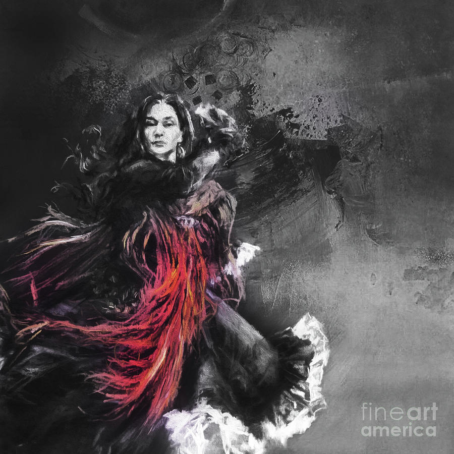 Beautiful Woman dancing Spanish Flamenco  Painting by Gull G