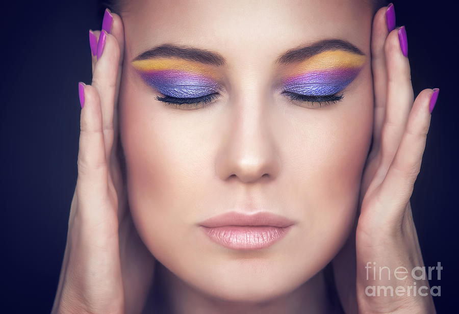 Beautiful woman face with colorful makeup Photograph by Anna Om - Pixels