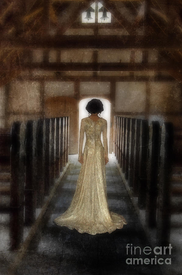 Beautiful Woman in Lace Gown in an old Rural Chapel Photograph by Jill Battaglia