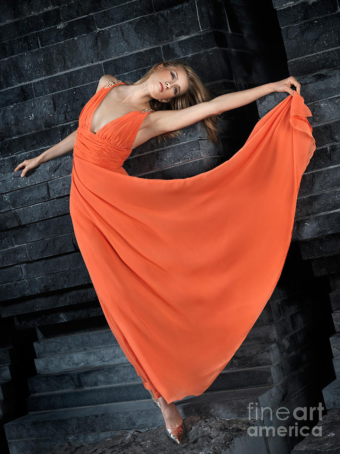 Beautiful Woman in Orange Dress Photograph by Maxim Images Exquisite Prints