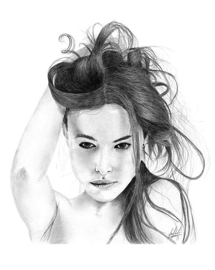 Beautiful Woman With Flowing Hair Drawing Drawing by James Schultz