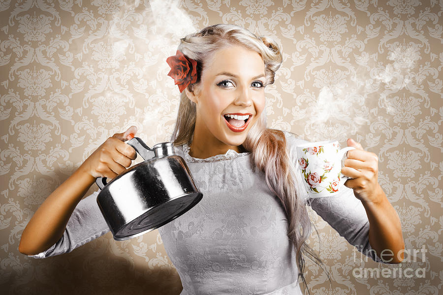 Beautiful Young Retro Woman With Cup Of Coffee Photograph by Jorgo Photography