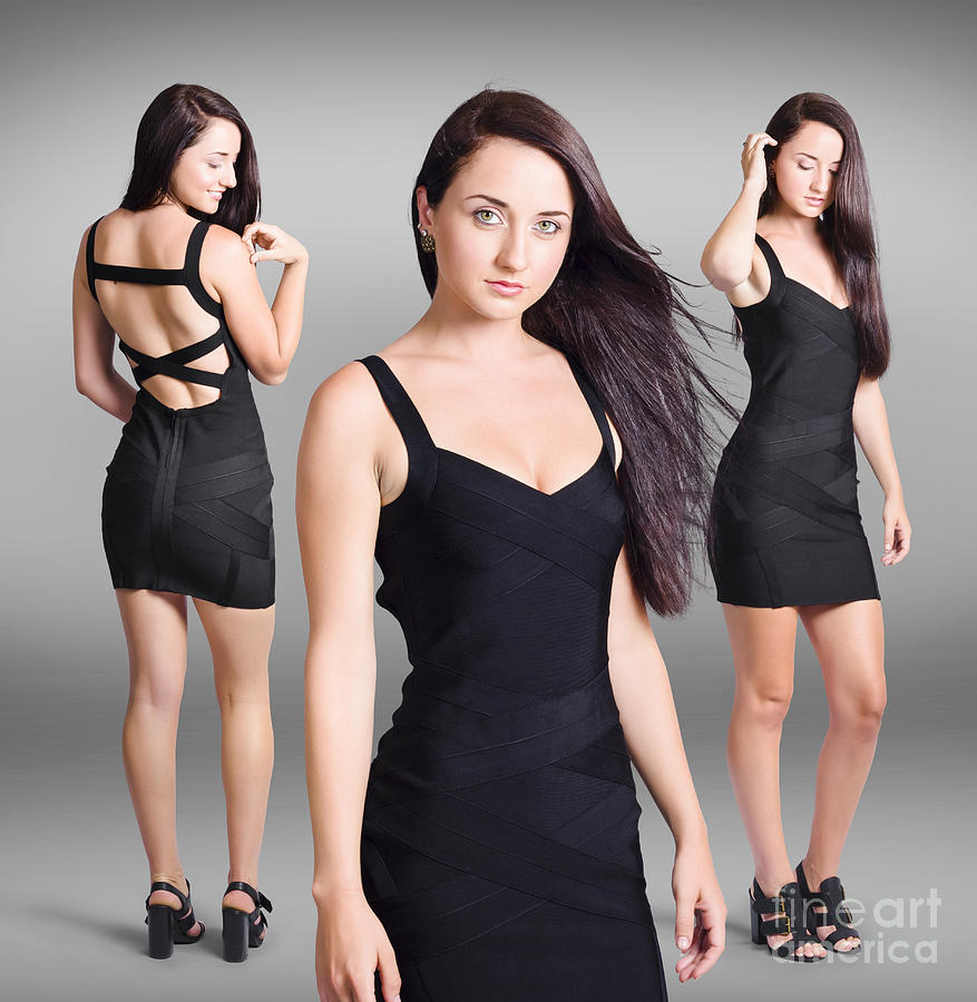 Beautiful young woman showcasing black dress  Photograph by Jorgo Photography
