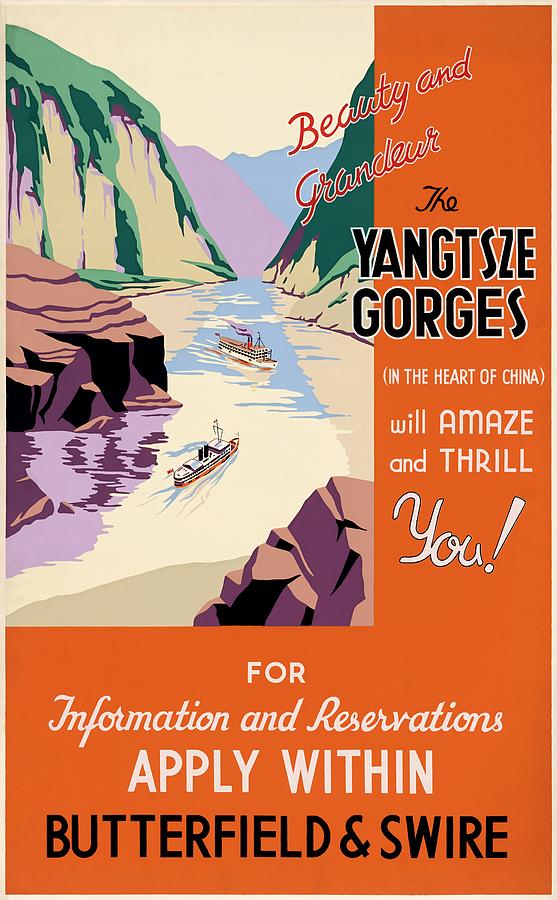 Beauty and grandeur the Yangtze gorges, travel poster, 1934 Painting by Vincent Monozlay