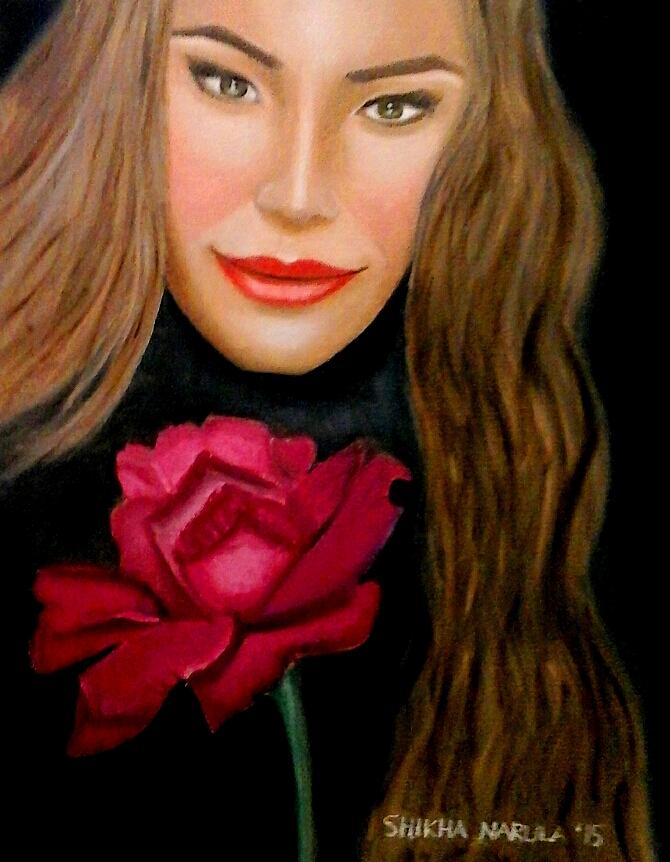 Portrait Painting - Beauty and the Rose by Shikha Narula