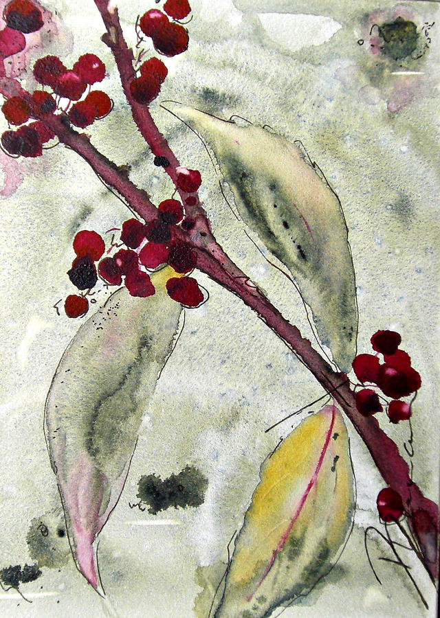 Beauty Berry Branch Painting by Dawn Derman