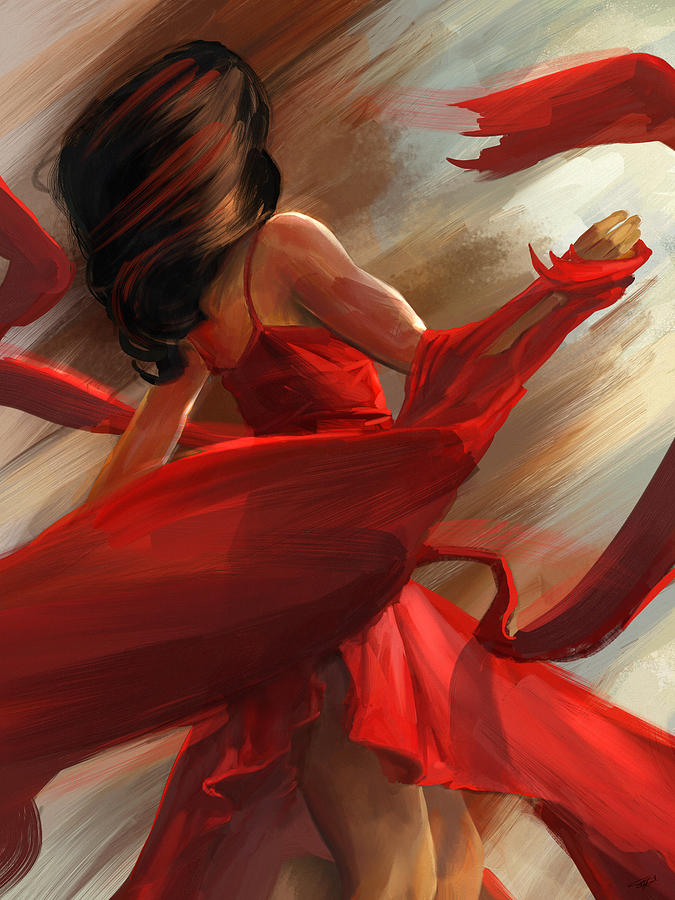 Woman In Red Digital Art - Beauty In Motion by Steve Goad