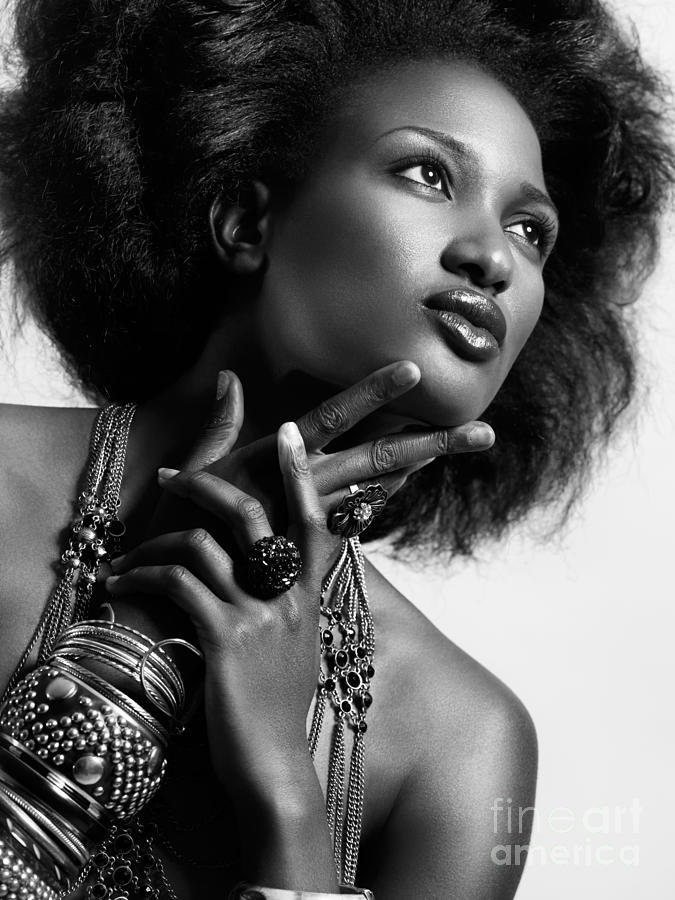 Beauty portrait of african american woman wearing jewellery blac Photograph by Maxim Images Exquisite Prints