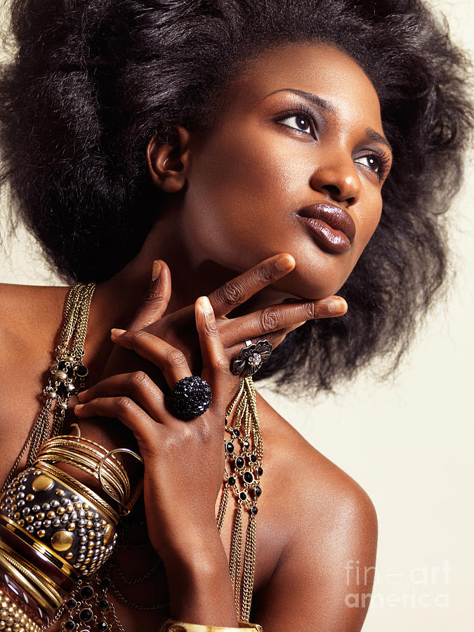 Beauty portrait of african american woman wearing jewelry Photograph by Maxim Images Exquisite Prints