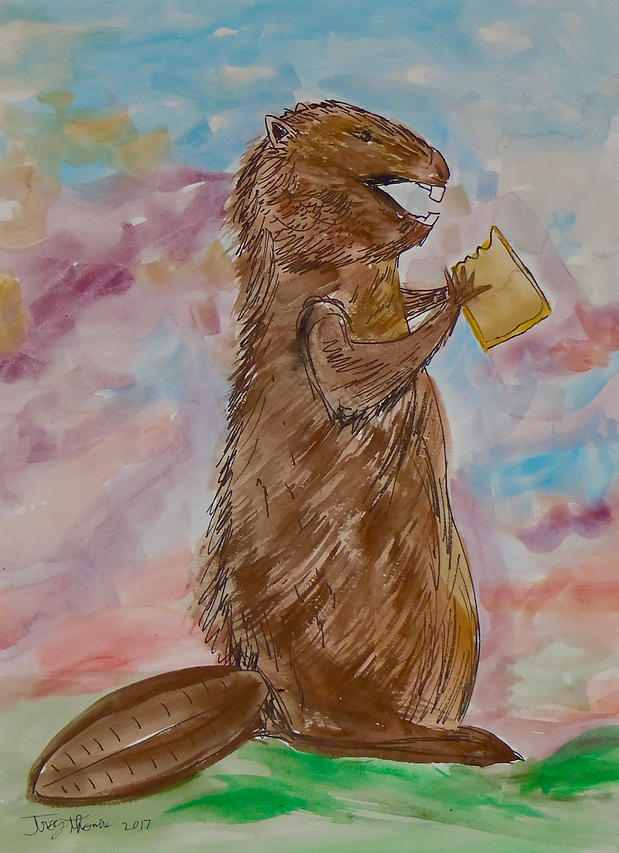 Beaver eating a Grilled Cheese Sandwich Painting by Troy Thomas