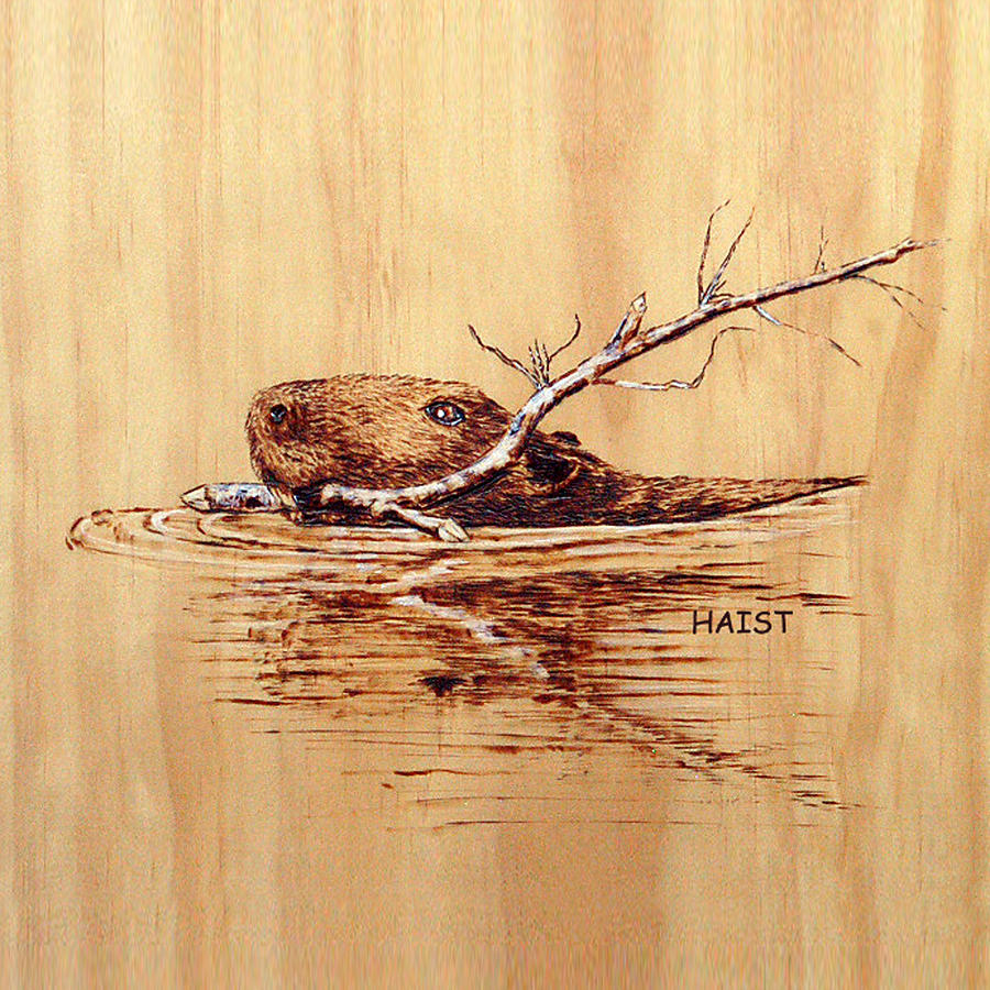 Beaver Pillow/bag Pyrography by Ron Haist