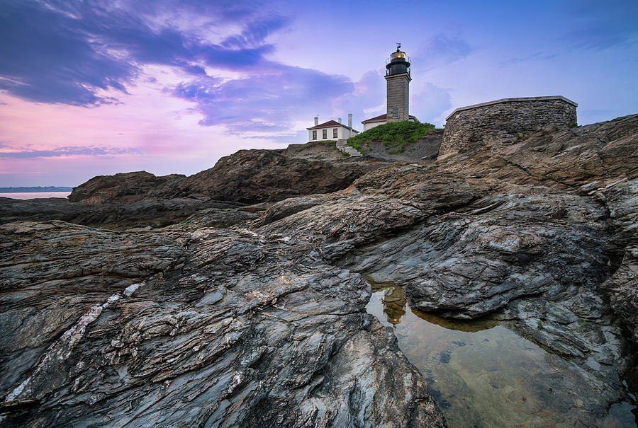Beavertail Lighthouse at Sunset, Jamestown, Rhode Island Photograph by Dawna Moore Photography