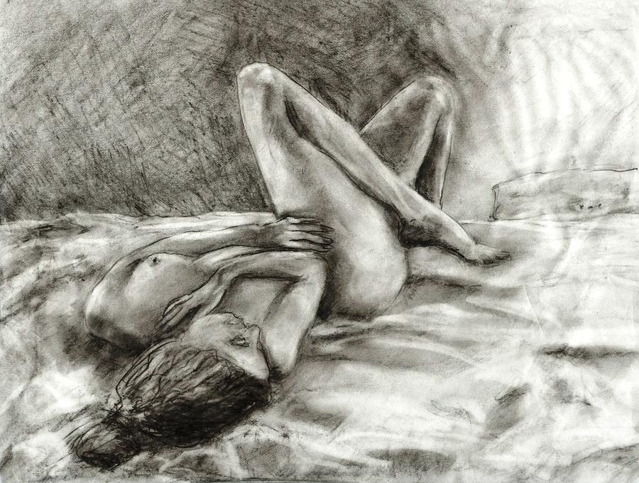 Nude Becky in Her Sheets Drawing by Randy Sprout