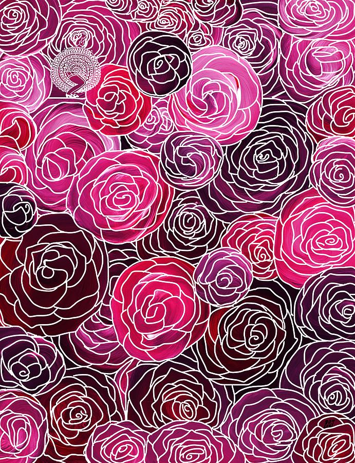 Pattern Painting - Bed of Roses with White Lace by Barbara St Jean