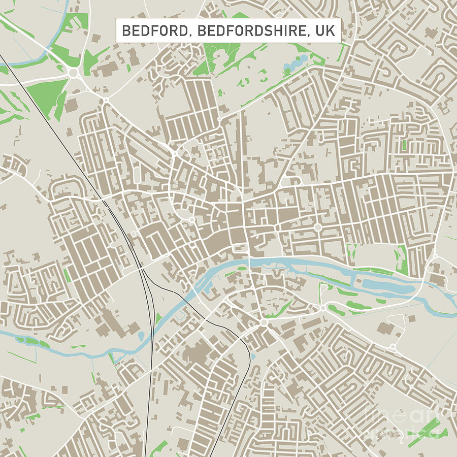 Bedford Bedfordshire Uk City Street Map Frank Ramspott 