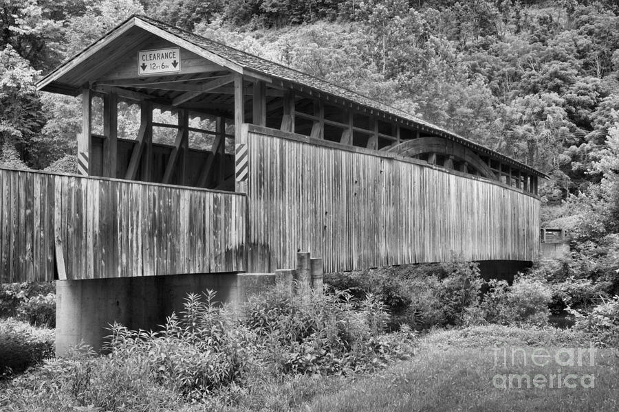 Bedford County Claycomb Covered Bridge Black And White Photograph by Adam Jewell
