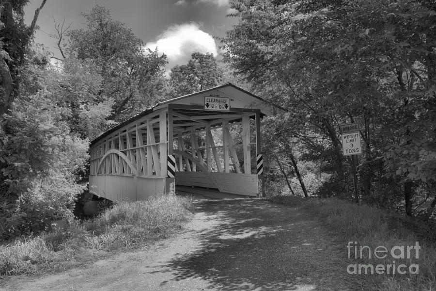Bedford County Diehls Covered Bridge Black And White Photograph by Adam Jewell
