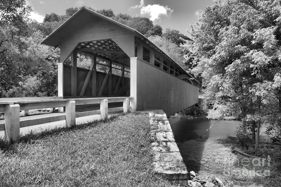 Bedford County Herline Covered Bridge Black And White Photograph by Adam Jewell
