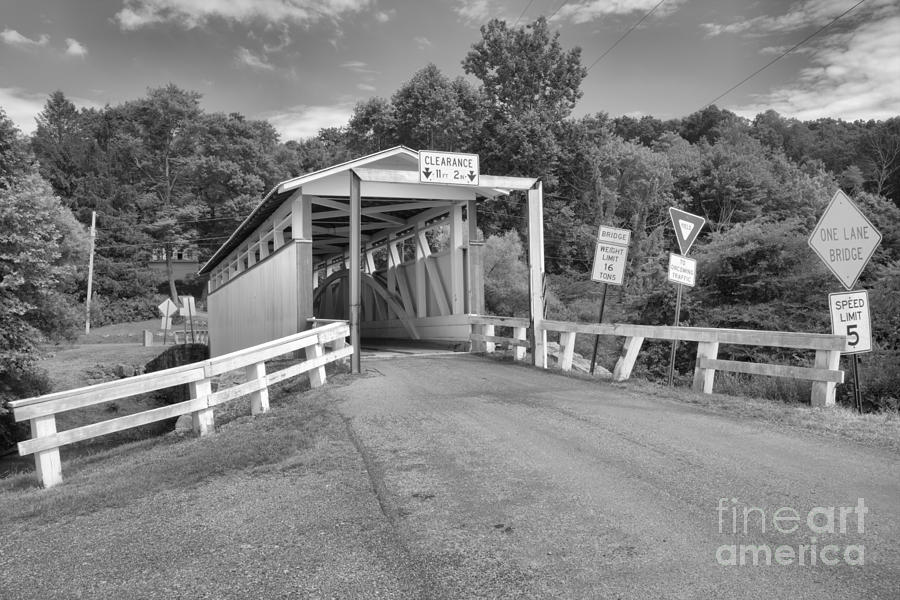 Bedford County Ryot Covered Bridge Black And White Photograph by Adam Jewell