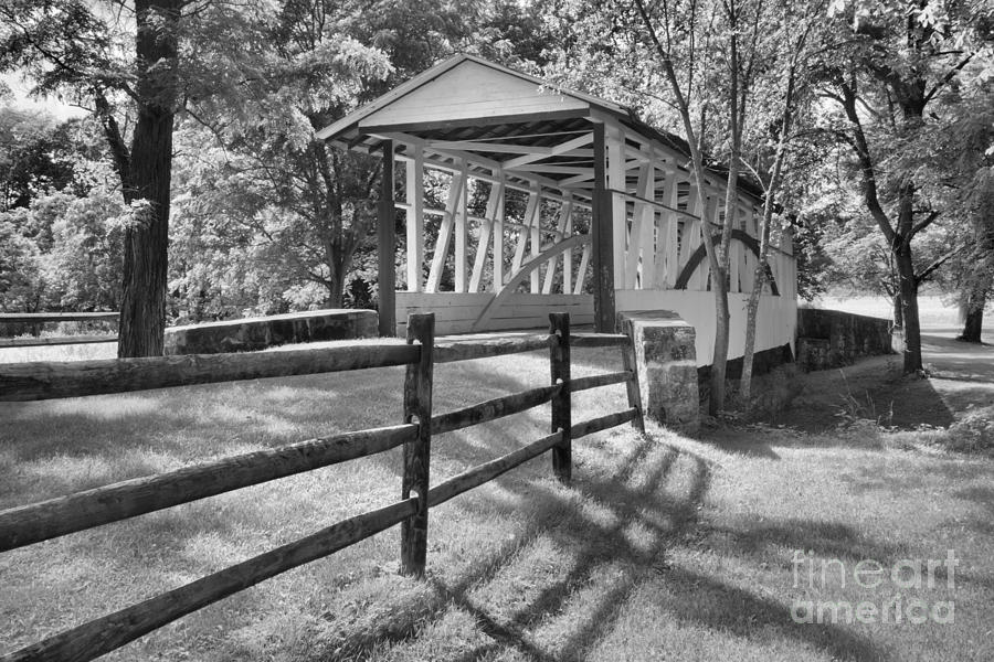 Bedford Dr. Knisley Covered Bridge Black And White Photograph by Adam Jewell