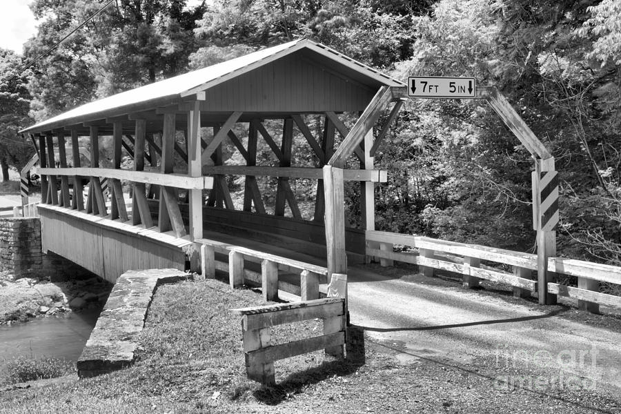 Bedford King Post Covered Bridge Black And White Photograph by Adam Jewell