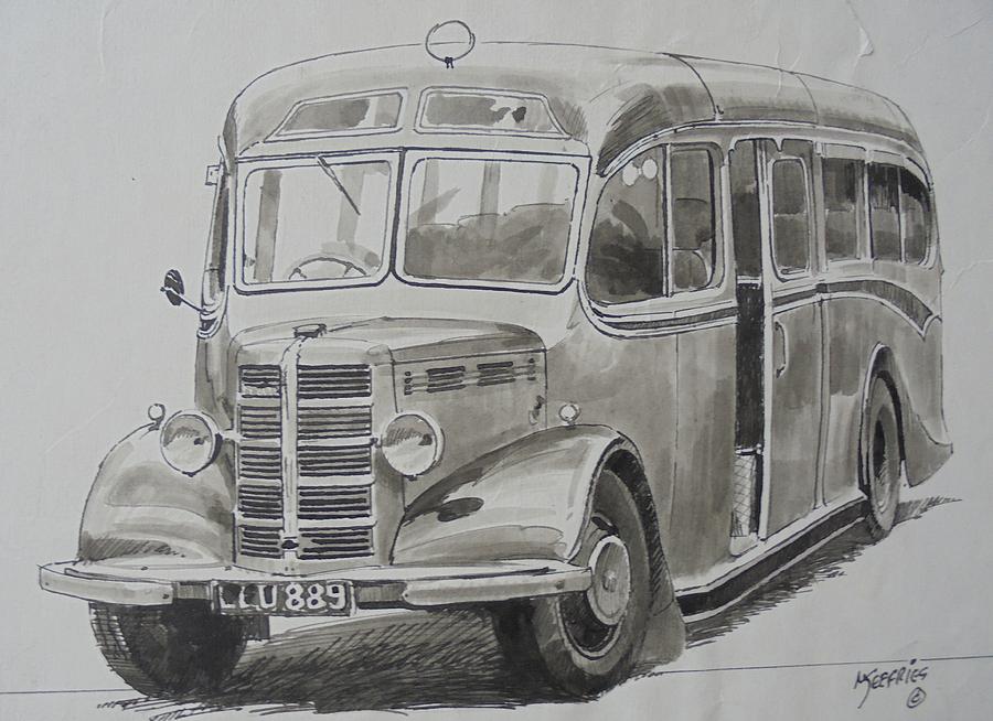 Bedford OB coach of the forties. Drawing by Mike Jeffries