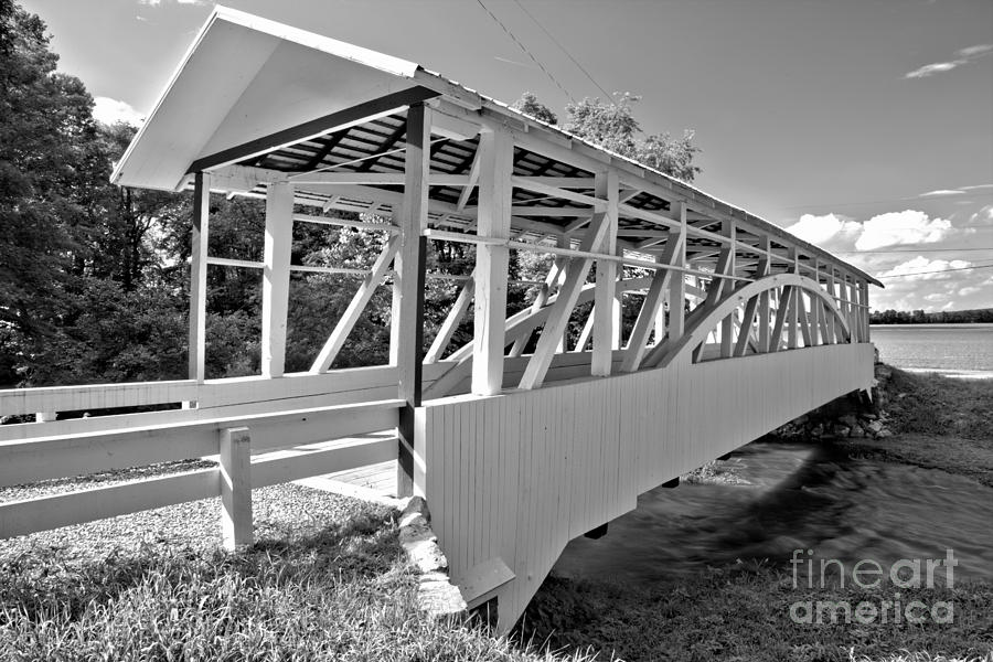 Bedford Osterburg Covered Bridge Black And White Photograph by Adam Jewell