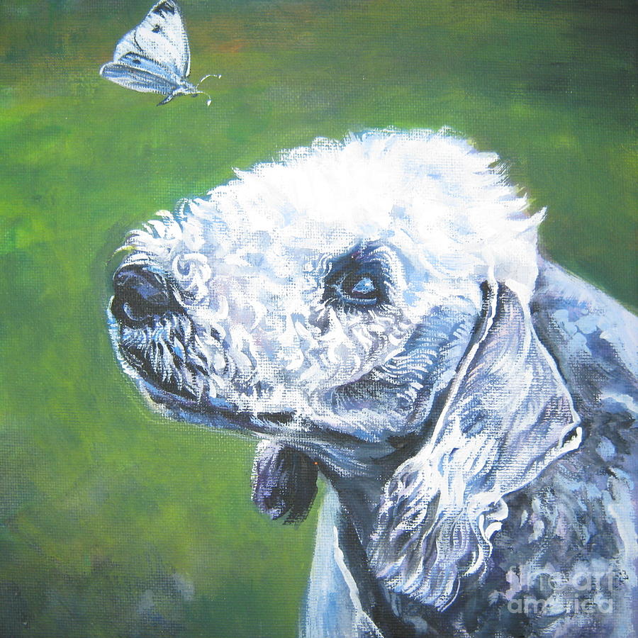 Bedlington Terrier with butterfly Painting by Lee Ann Shepard