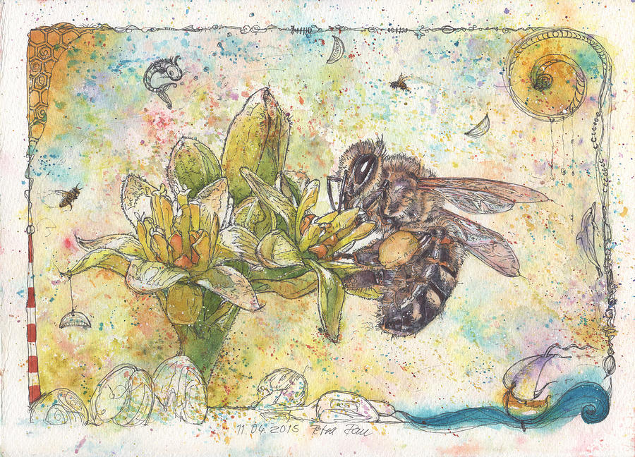 Bee and Avocado Flowers Painting by Petra Rau