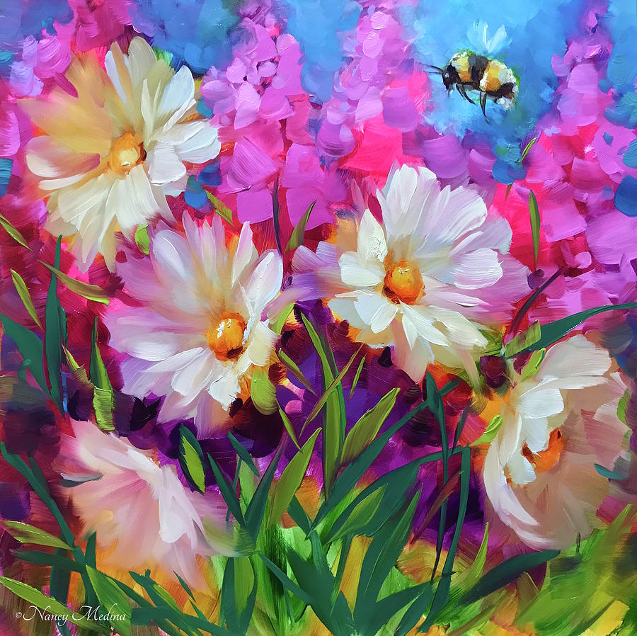 Flower Painting - Bee Ballet by Nancy Medina