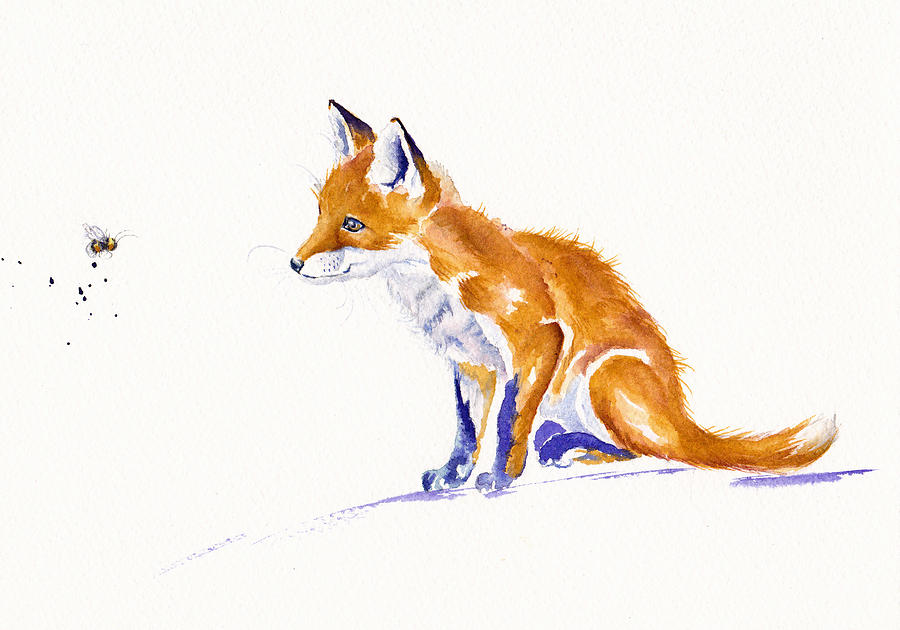 Bee Captivated - Fox Cub Painting by Debra Hall