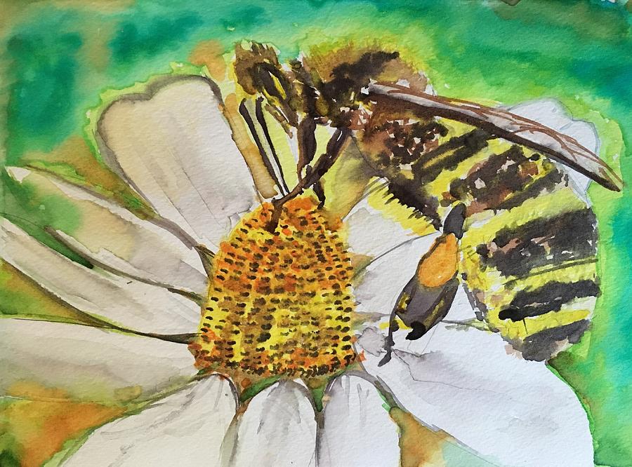 Bee Collecting Nectar and Pollen Painting by Dottie Visker