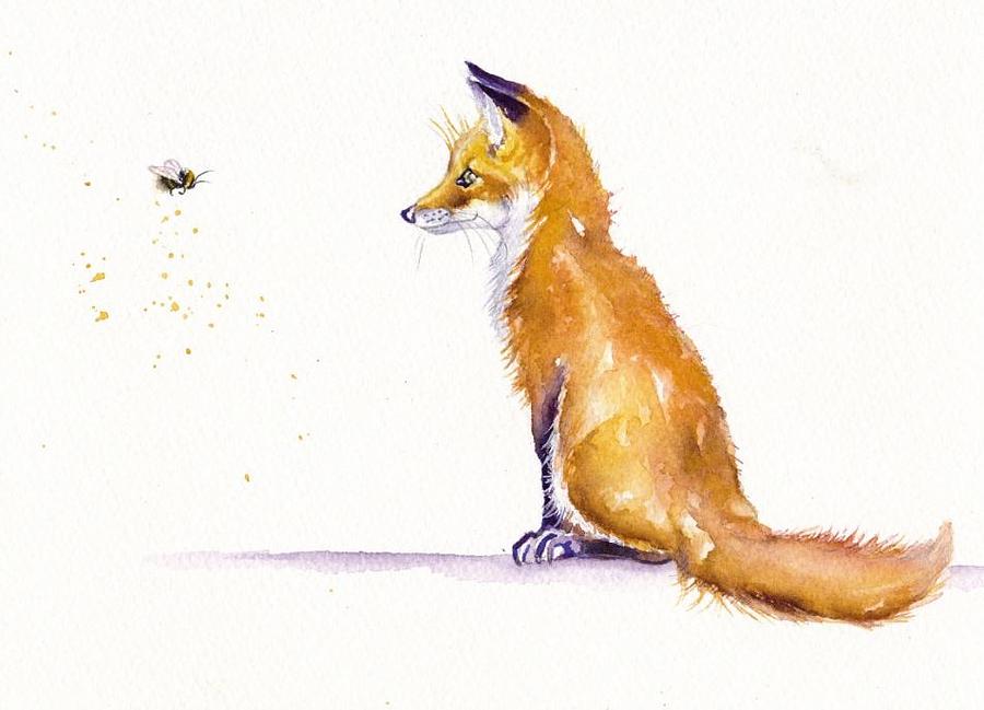 Red Fox Cub Painting - Bee Confronted by Debra Hall