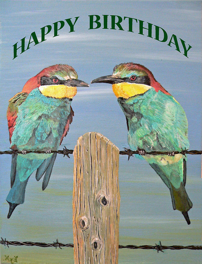 Bird Painting - Bee Eaters Happy Birthday by Eric Kempson