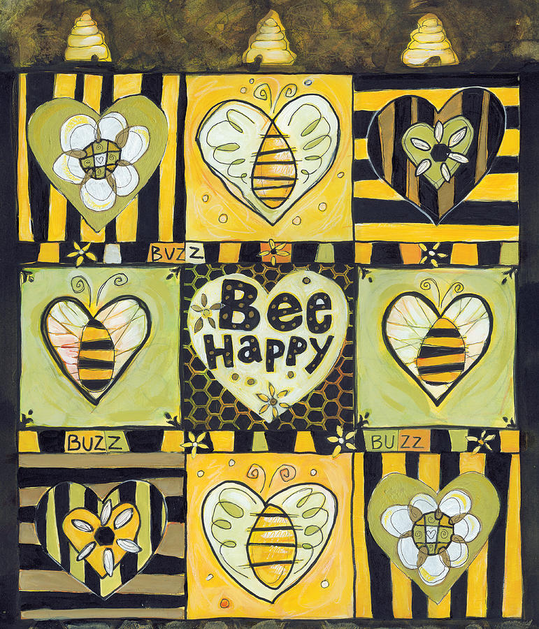 Bee Painting - Bee Happy by Jen Norton