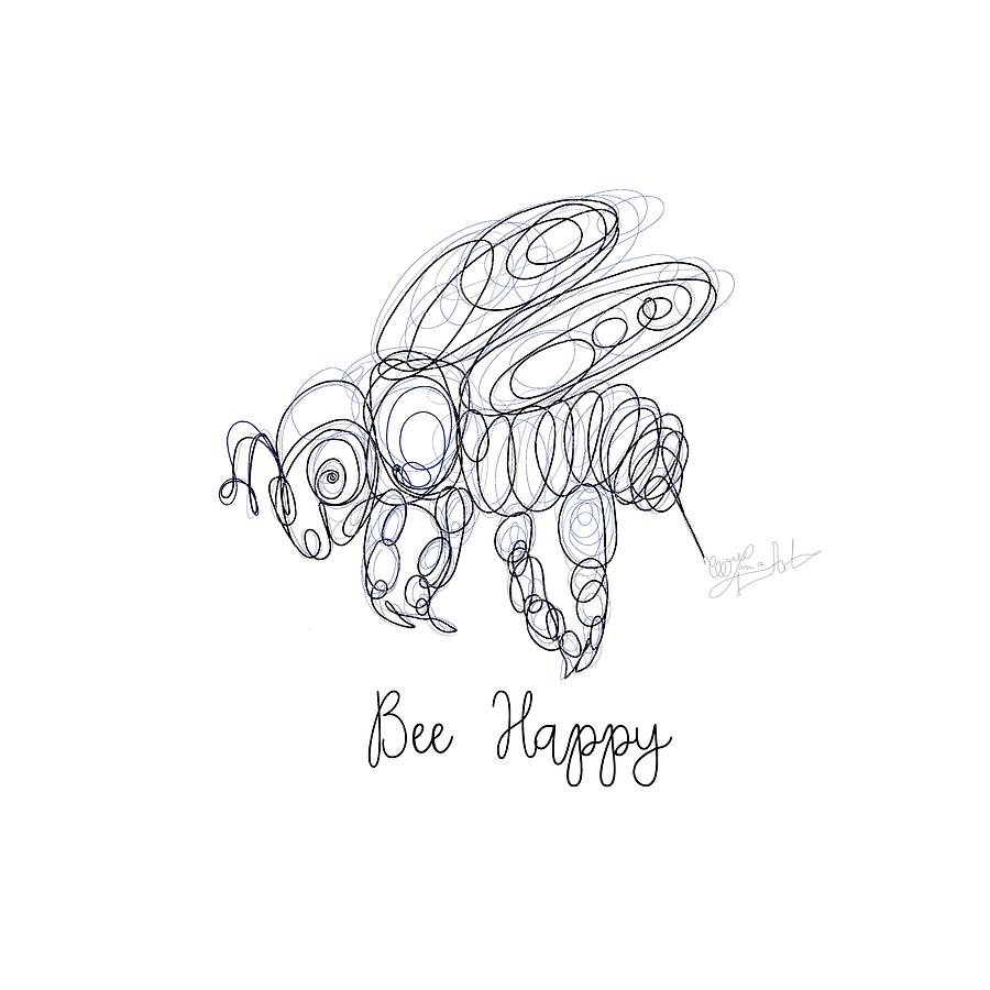 Bee Happy Sketch  Drawing by OLena Art