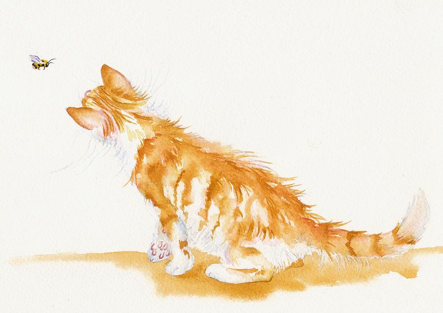 Ginger Cat - Bee Interested Painting by Debra Hall