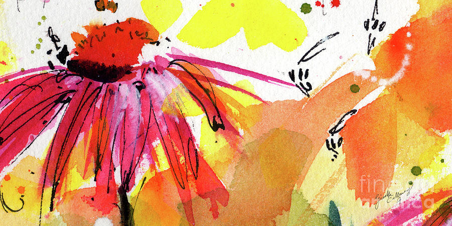 Bee Leave Me Macro Watercolor and Ink Painting by Ginette Callaway
