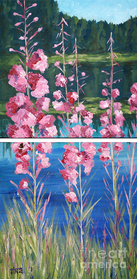 Landscape Painting - Bee n Blossoms diptych by Tina Siddiqui