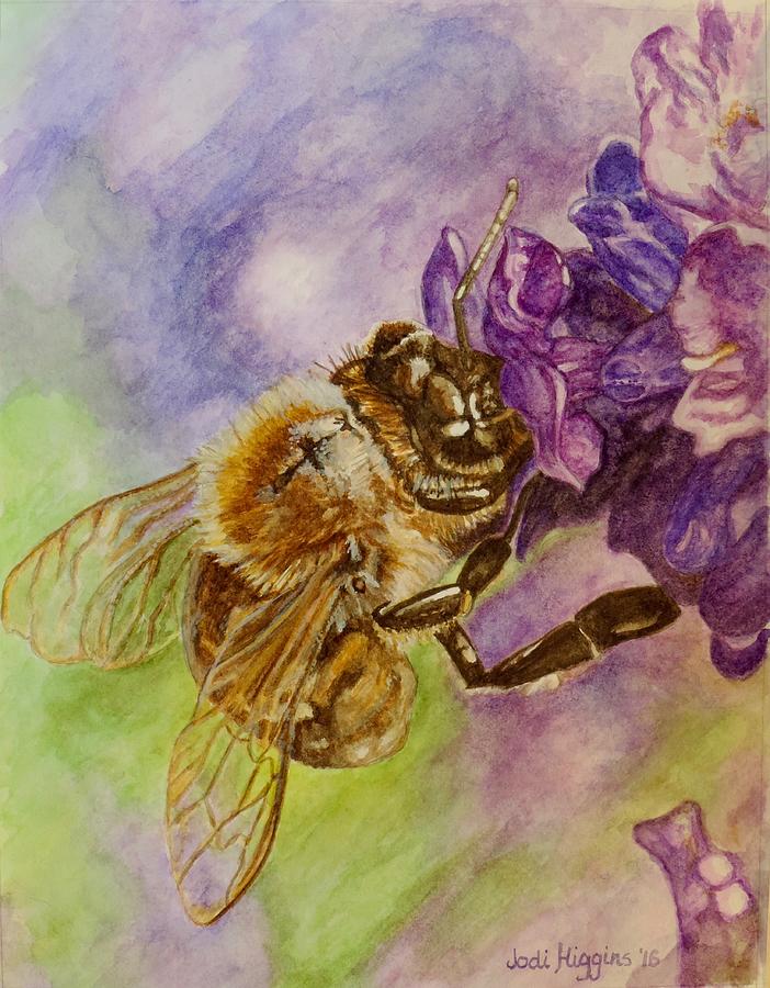 Bee Nipping at the Pollen Painting by Jodi Higgins
