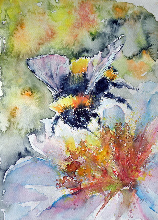 Bee on flower Painting by Kovacs Anna Brigitta