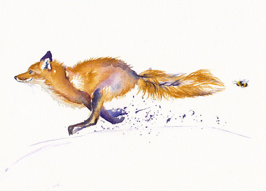 Fox Painting - Fleeing Fox - Bee Racing by Debra Hall.