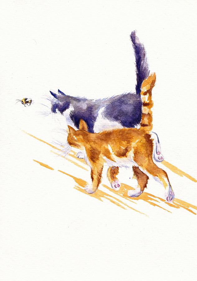 Bee Stalking - Two Cats Painting by Debra Hall