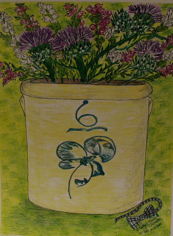 Bee Sting Crock With Good Luck Bow Heather And Thistles Painting by Kathy Marrs Chandler