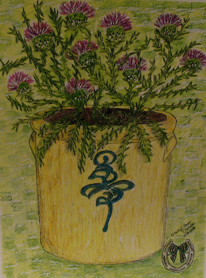 Bee Sting Crock With Good Luck Horseshoe Painting by Kathy Marrs Chandler
