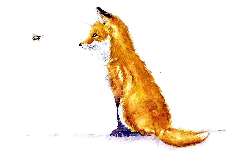 Fox Painting - Fox Cub - Bee Sweet by Debra Hall
