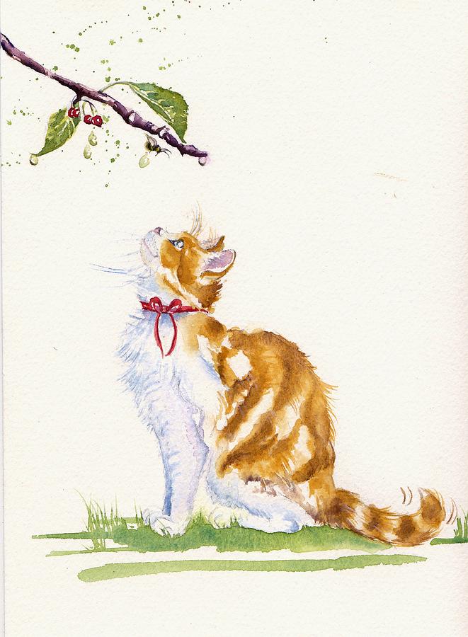 Bee Transfixed - Ginger Cat Painting by Debra Hall